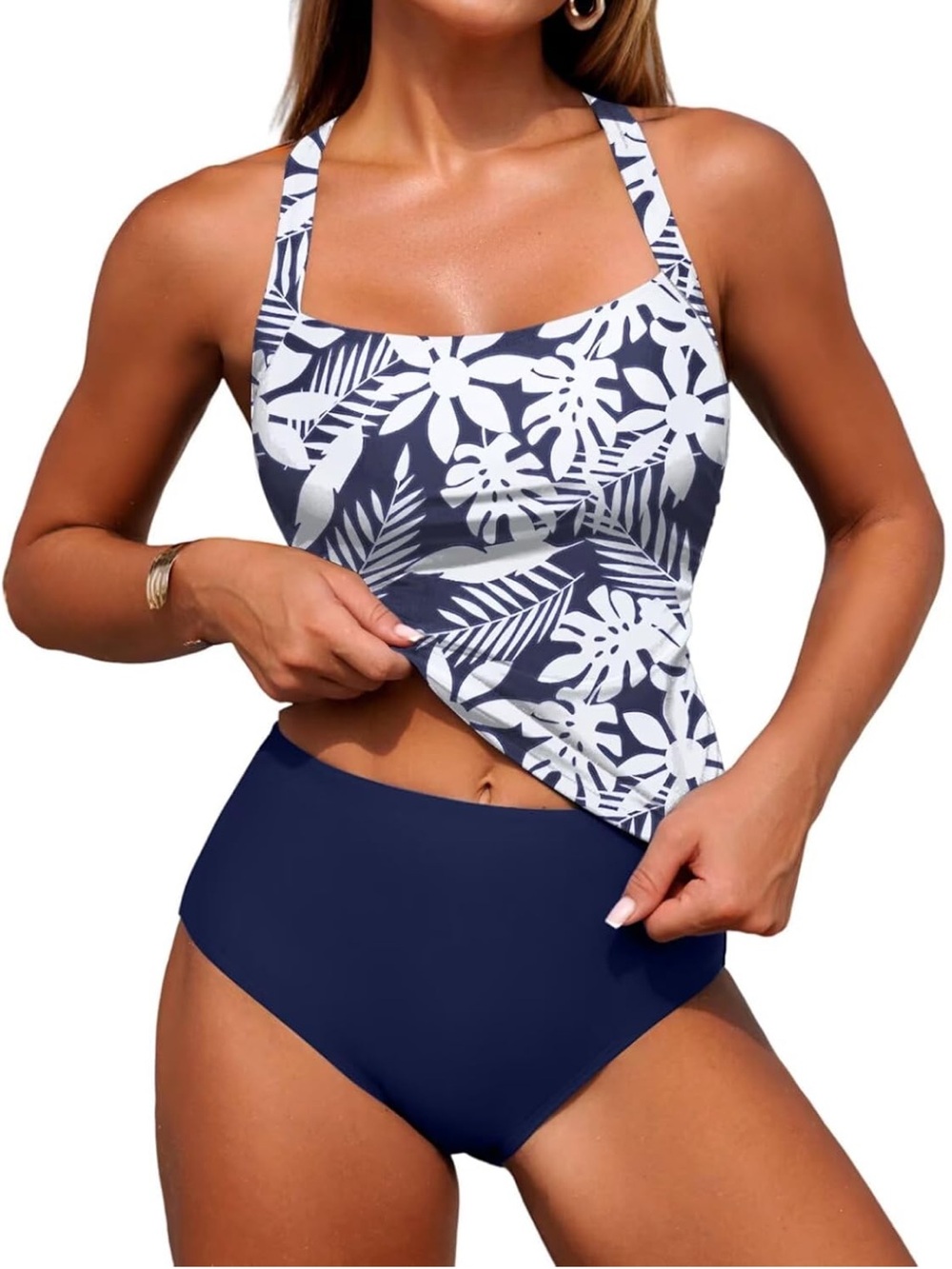 Gingham Tankini Set Striped Swimwear Square Neck Cross Strap M. 2794/bb17-1:v